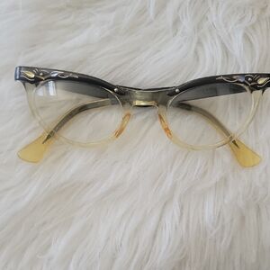 Vintage Two-Tone Cat Eye Glasses in Black and Yellow